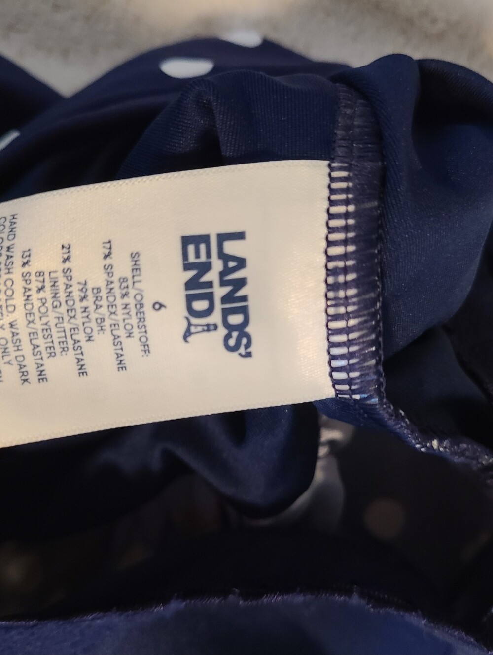 Land's End Navy Polka Dot Tied-Halter Feminine Swim Tankini Size 6 - Picture 5 of 8